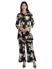 Women black floral printed Co-Ord set - GargiStyle