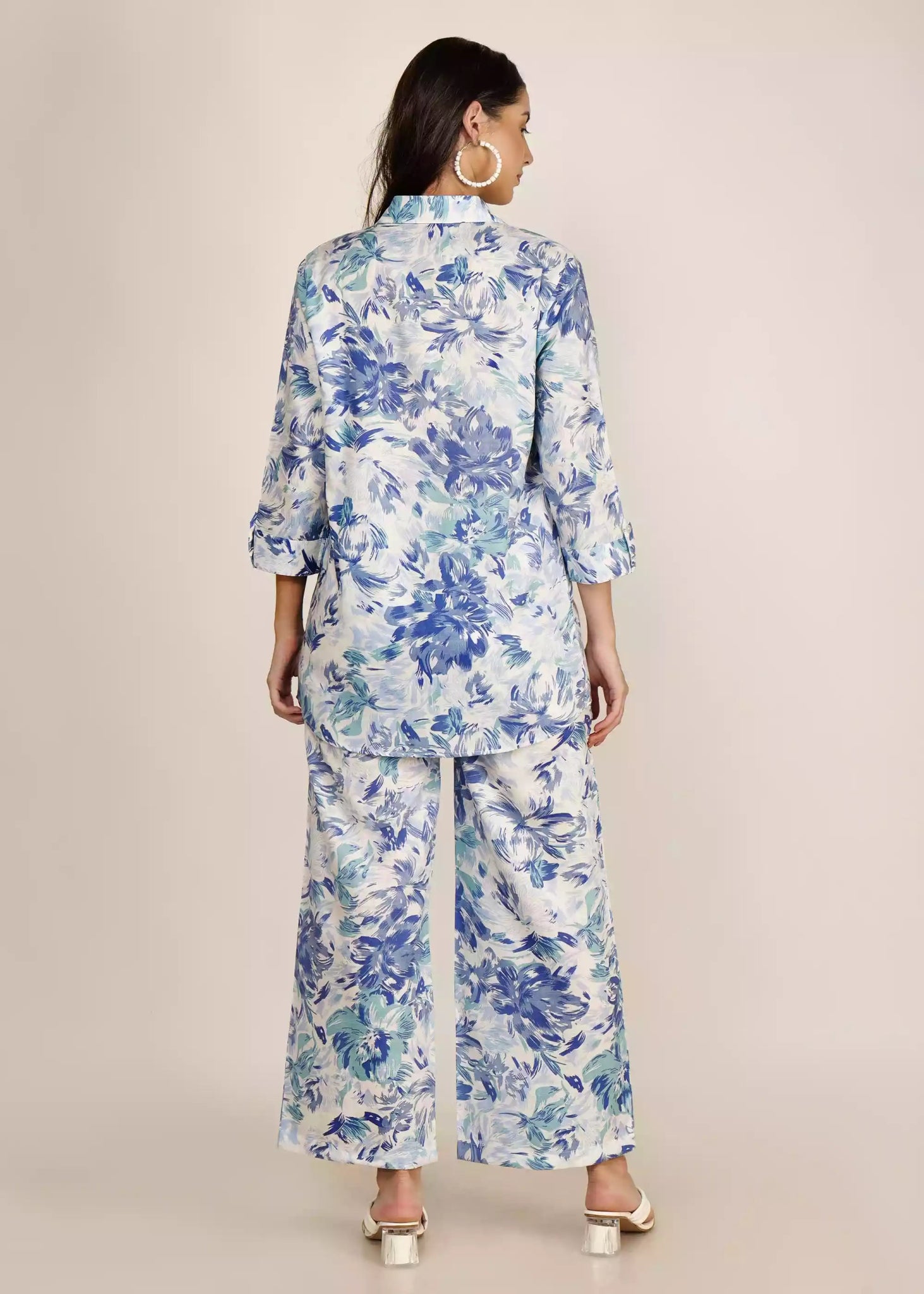 Women Blue Cotton Blend Floral Printed Coord Set - GargiStyle