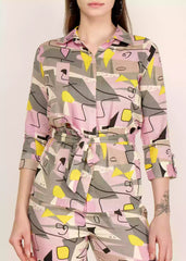 Women Cotton Blend Grey/Pink Printed Coord Set - GargiStyle