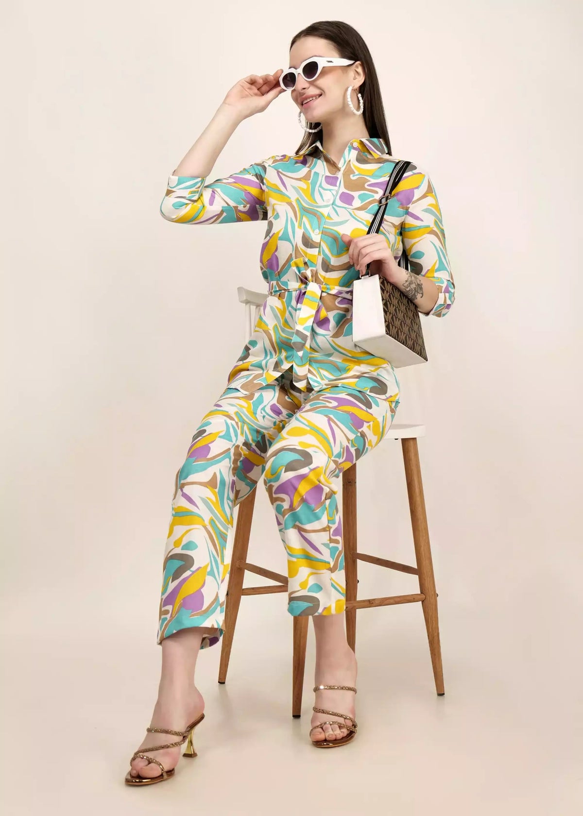 Women Cotton Blend Multicolor Abstract Printed Co-ord Set - GargiStyle