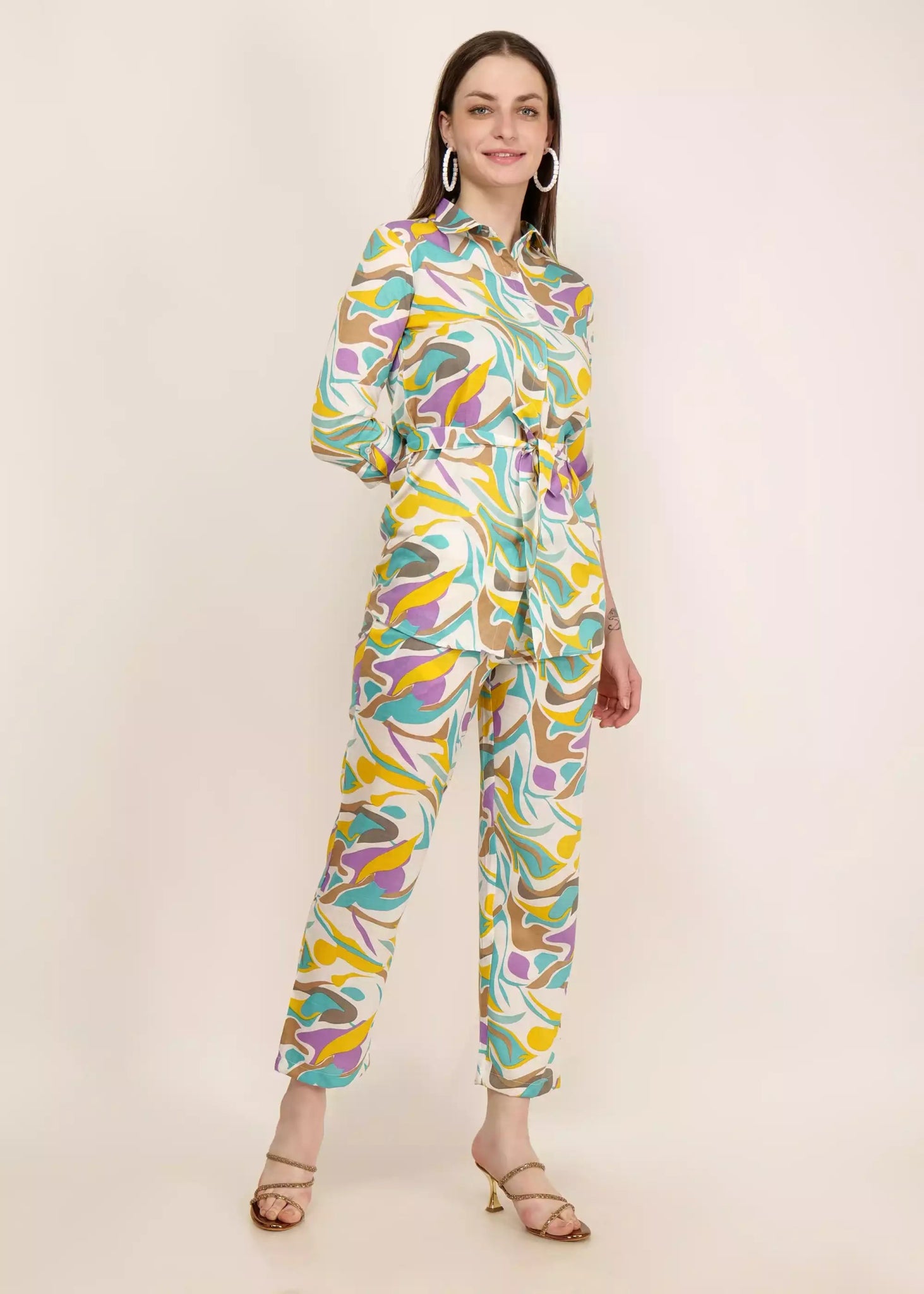 Women Cotton Blend Multicolor Abstract Printed Co-ord Set - GargiStyle