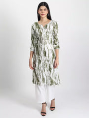 Women dyed/ombre viscose rayon straight kurta (white, green) - GargiStyle