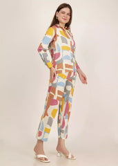 Women Multicolor Abstract Cotton Co-ord Set - GargiStyle