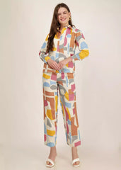 Women Multicolor Abstract Cotton Co-ord Set - GargiStyle