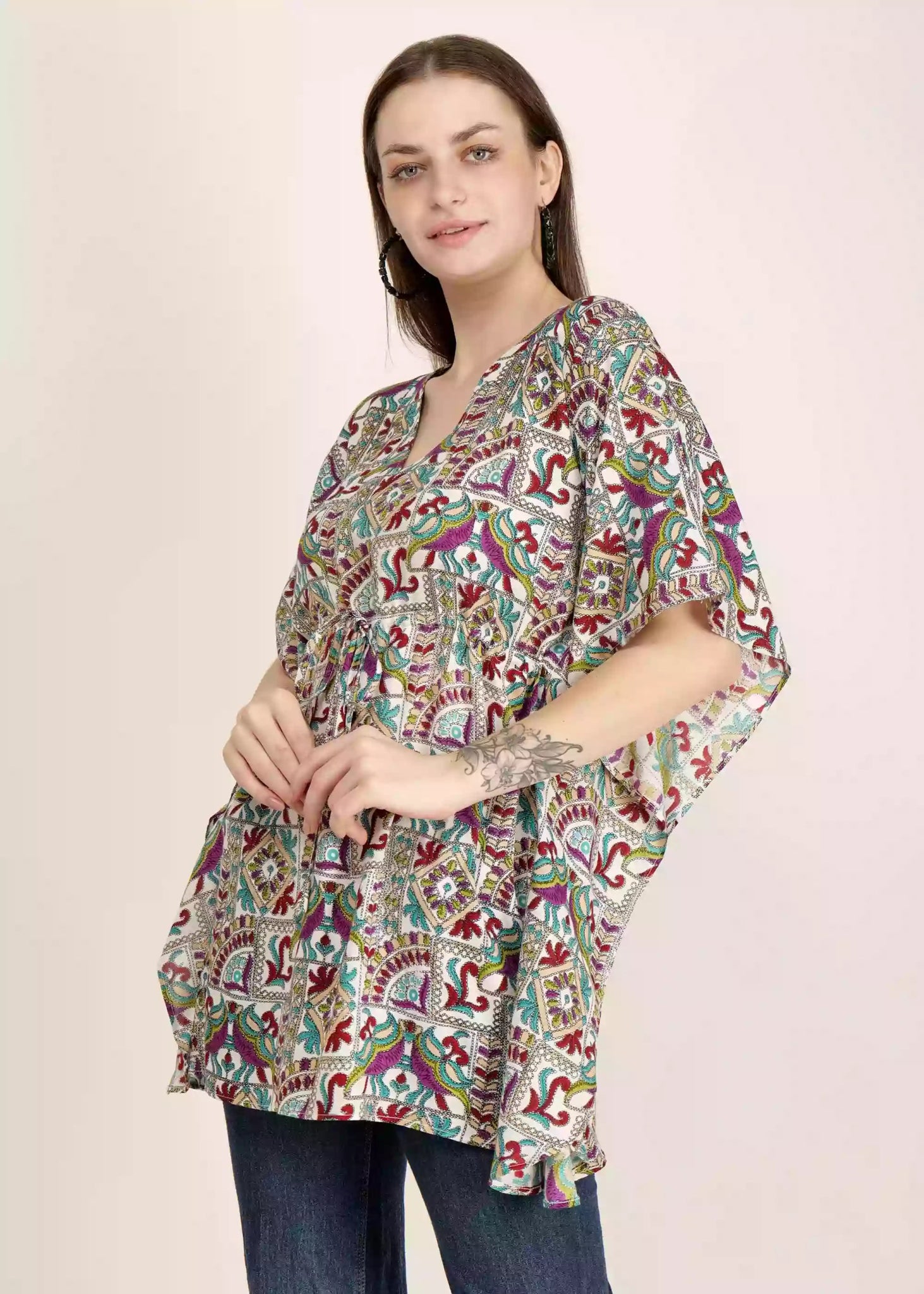 Women Multicolor Purple Design Printed Kaftan - GargiStyle