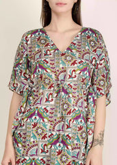 Women Multicolor Purple Design Printed Kaftan - GargiStyle