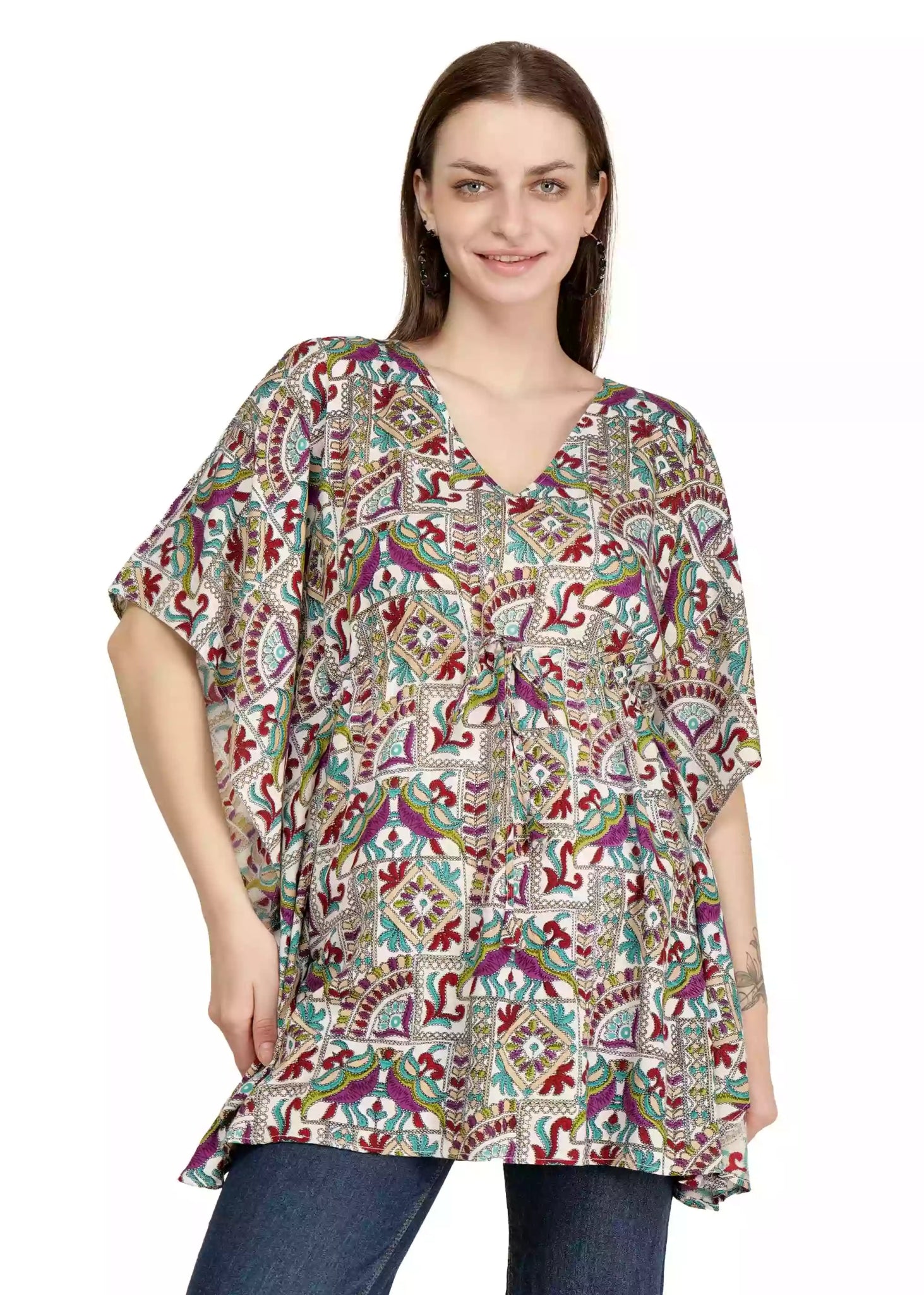 Women Multicolor Purple Design Printed Kaftan - GargiStyle