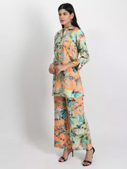 Women peach floral printed co-ord set - GargiStyle