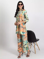 Women peach floral printed co-ord set - GargiStyle