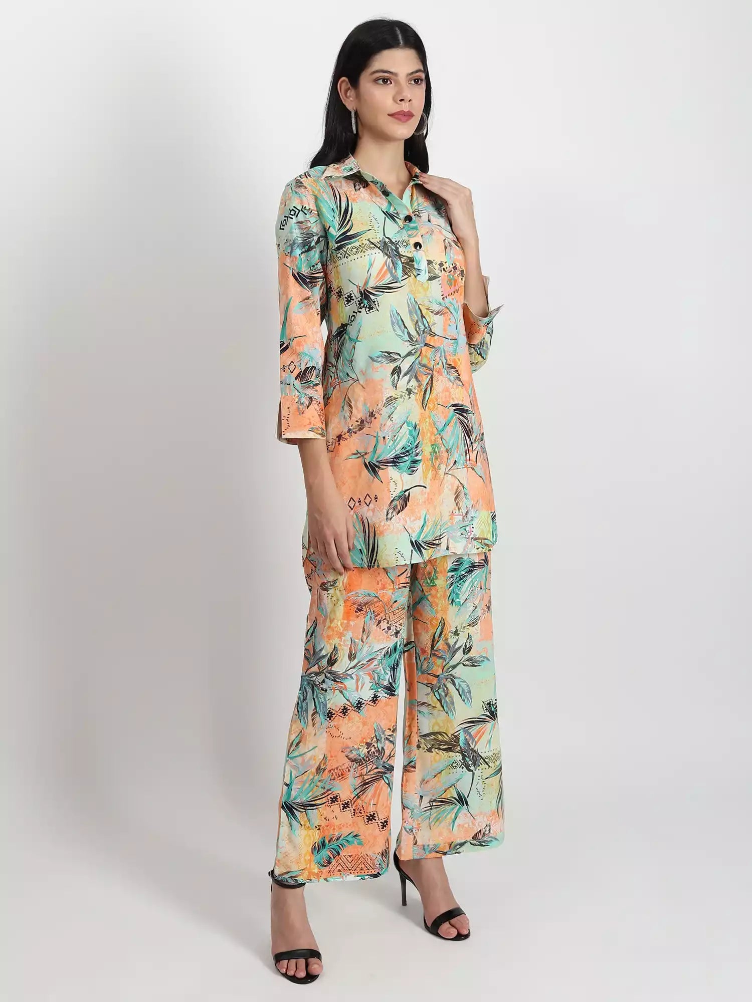 Women peach floral printed co-ord set - GargiStyle