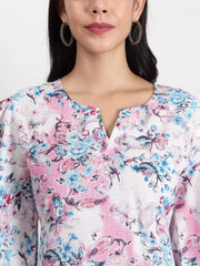 Women pink & blue floral printed with puff sleeve Co-ord set - GargiStyle