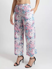 Women pink & blue floral printed with puff sleeve Co-ord set - GargiStyle