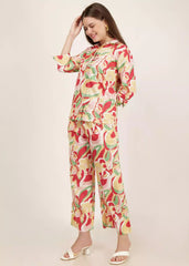Women Red Abstract Printed Cotton Co-ord Set - GargiStyle