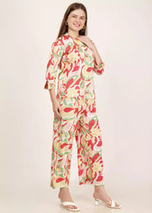 Women Red Abstract Printed Cotton Co-ord Set - GargiStyle