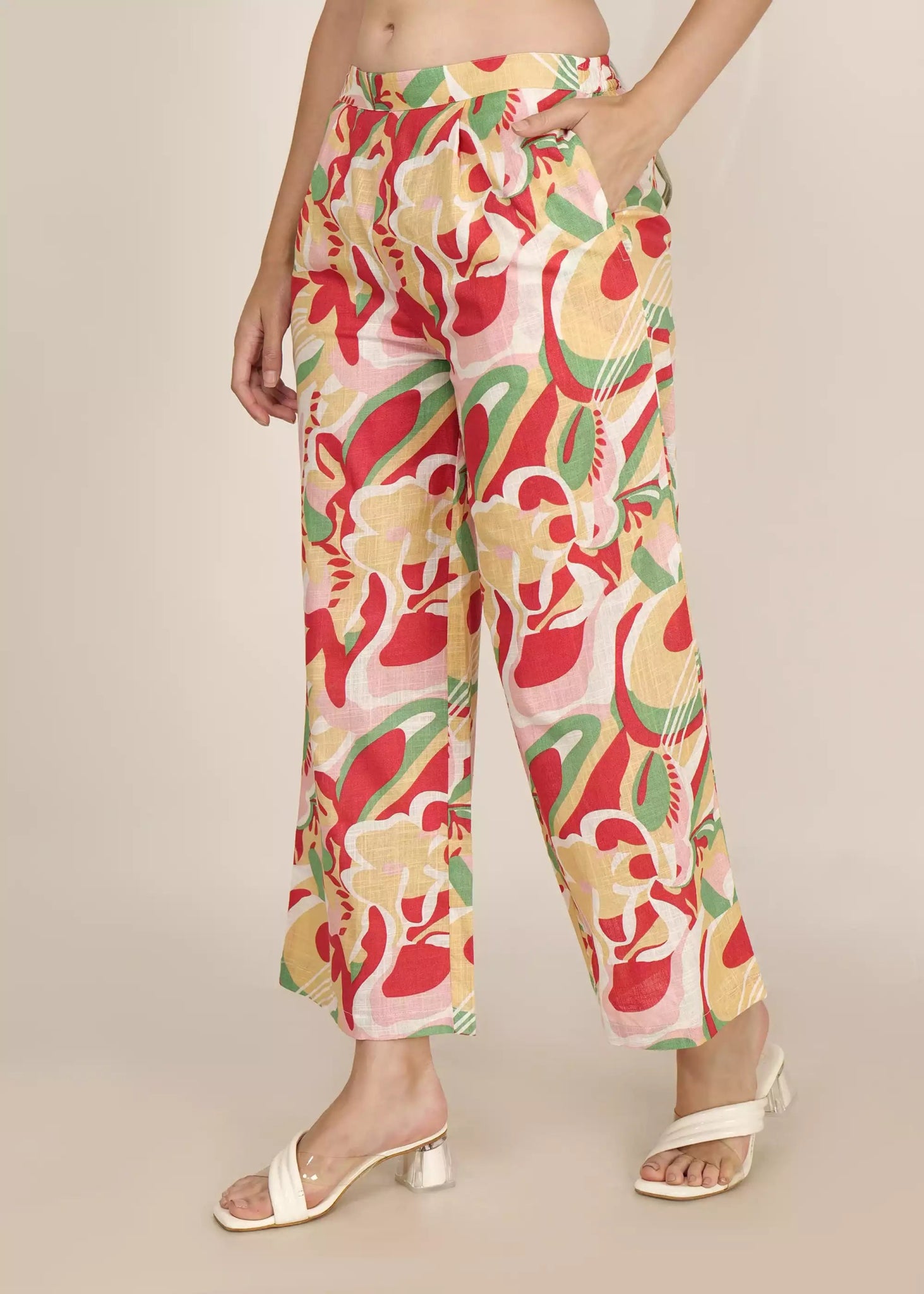 Women Red Abstract Printed Cotton Co-ord Set - GargiStyle