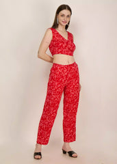 Women red floral printed Co-ord set - GargiStyle