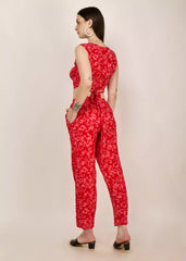 Women red floral printed Co-ord set - GargiStyle