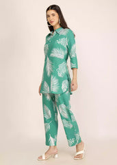 Women Sea Green Floral Printed Rayon Co-ord Set - GargiStyle