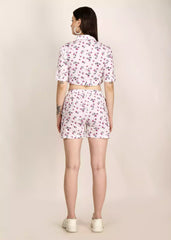 Women white shorts floral printed coord set - GargiStyle