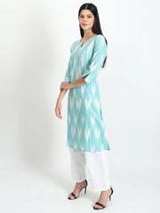 Women's blue & white cotton ikat kurta - GargiStyle