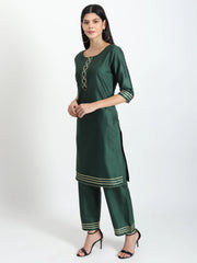 Women's Dark Green scoop Kurta pyjama set - GargiStyle