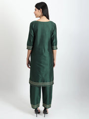 Women's Dark Green scoop Kurta pyjama set - GargiStyle