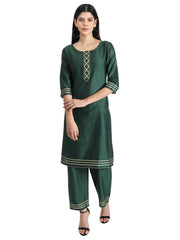 Women's Dark Green scoop Kurta pyjama set - GargiStyle