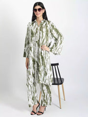 Women's White & Green Tie-Dye Viscose Rayon Kurta Pyjama Set - GargiStyle